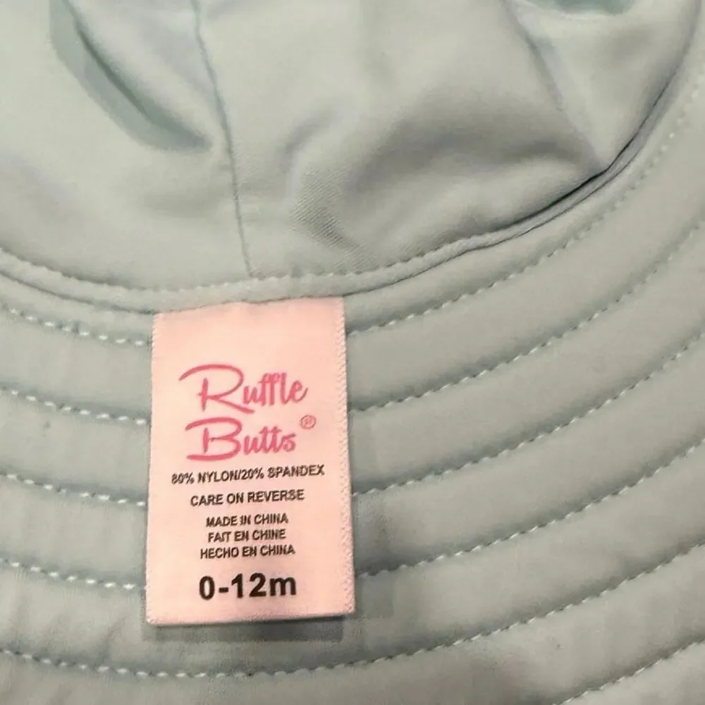 RuffleButts Baby Girls UPF 50+ Wide Brim Swim Sun Hat Vintage Aqua  0-12M Beach
